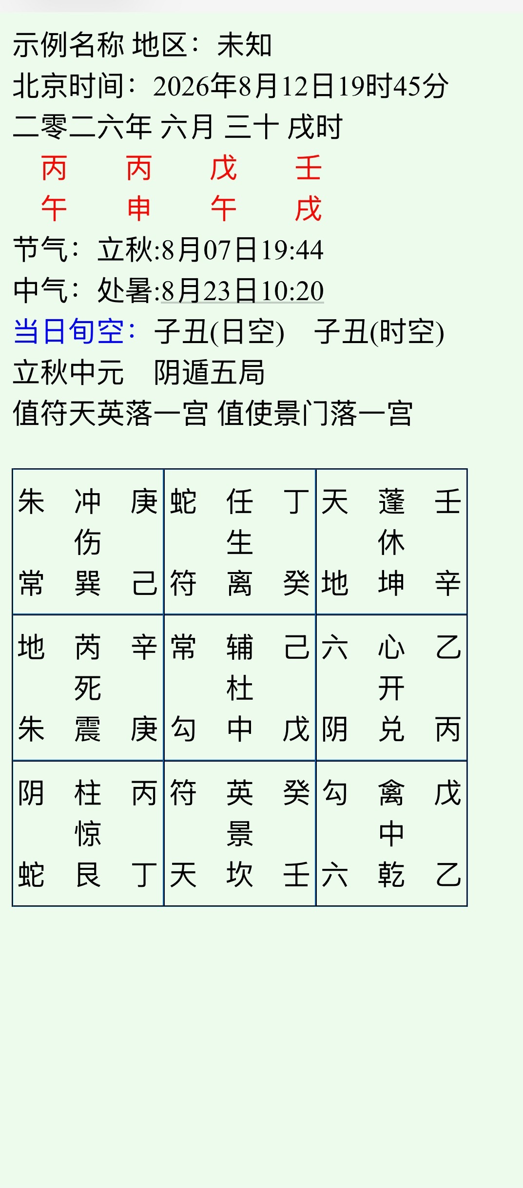 问感情能不能稳定？？中年女士天英星景门甲寅旬壬戌时飞临坎一宫，反吟，复见腾蛇格局