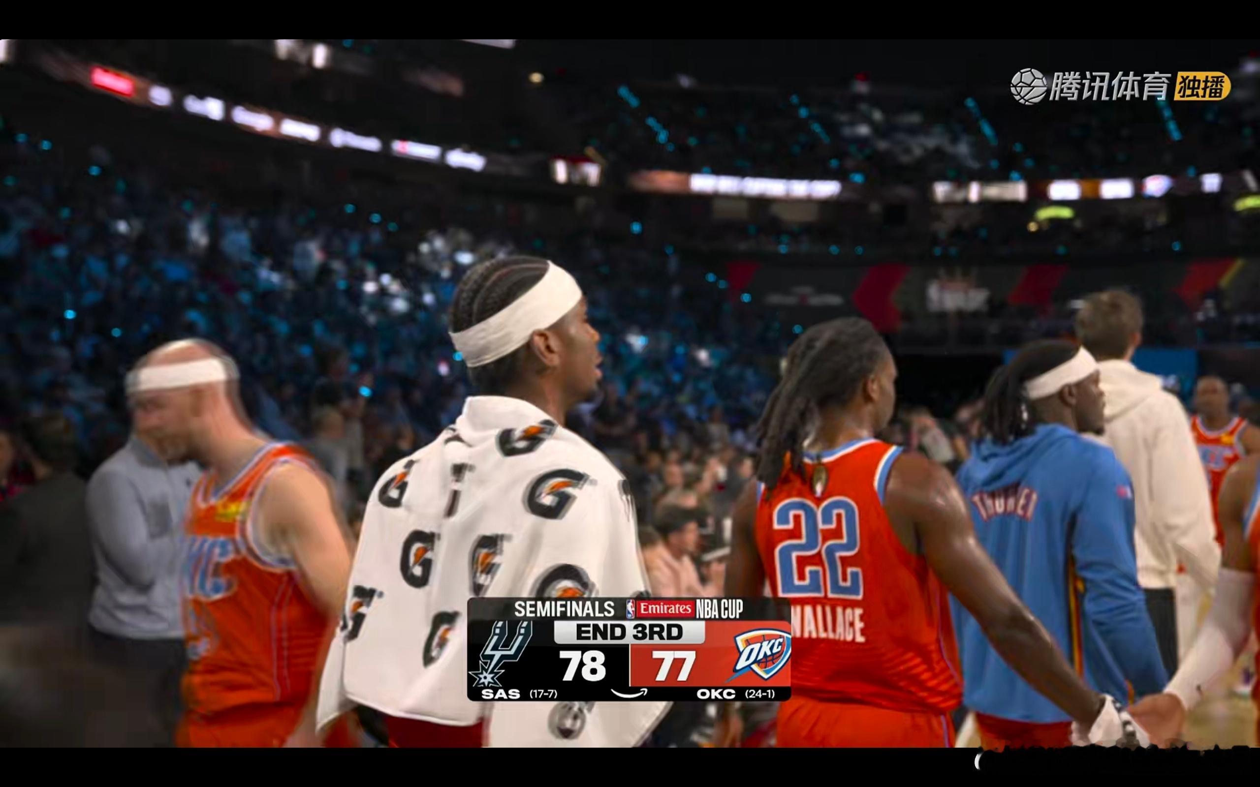 三节结束，马刺领先雷霆1分马刺vs雷霆