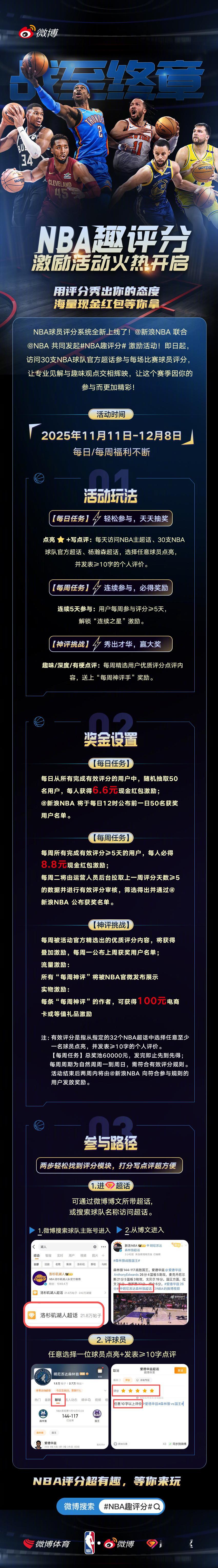 「 NBA趣评分 」活动火热开启[干杯]寻找神评[话筒]，评分系统全新上线，参与
