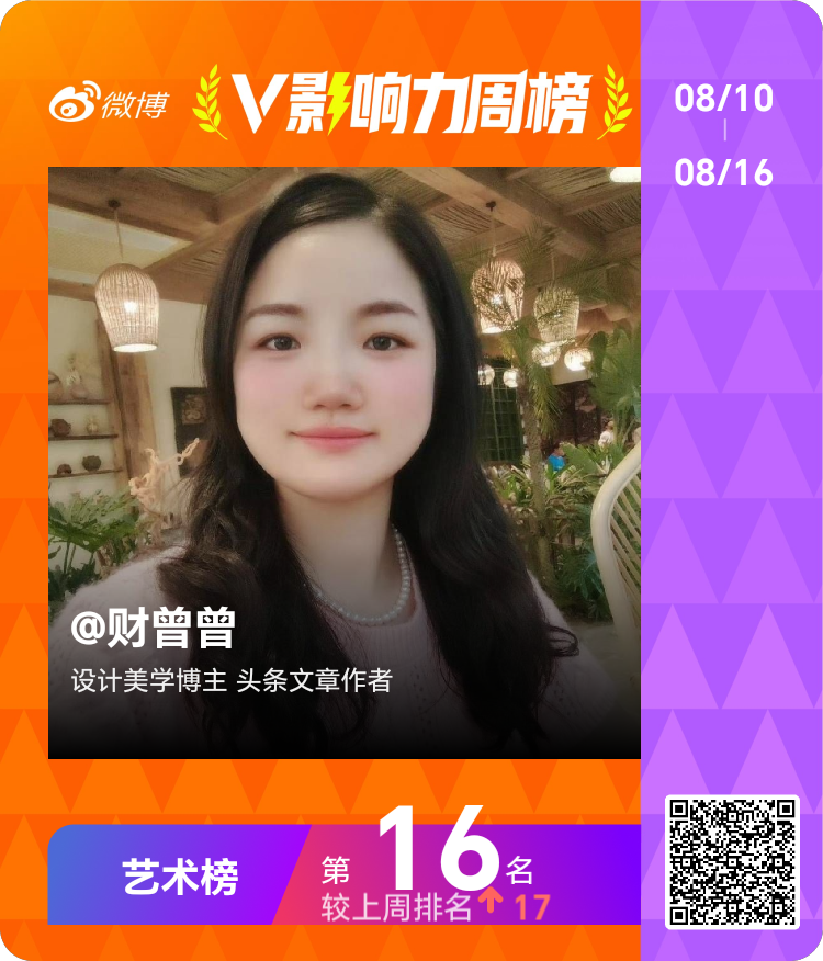 【V影响力榜 2026年第33周】「艺术周榜」揭榜啦！恭喜获得榜单前三名。点此查