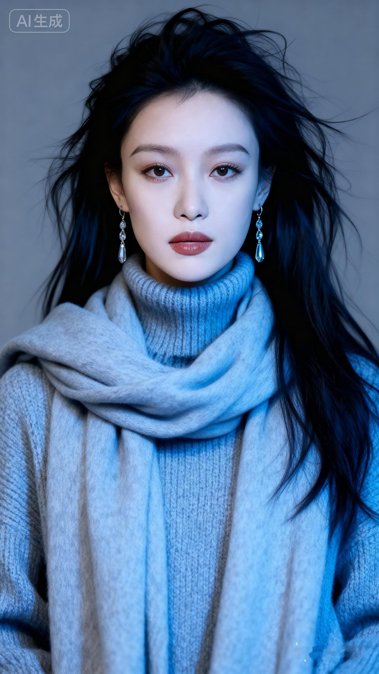 冷艳蓝调，冬日穿搭，气质女神