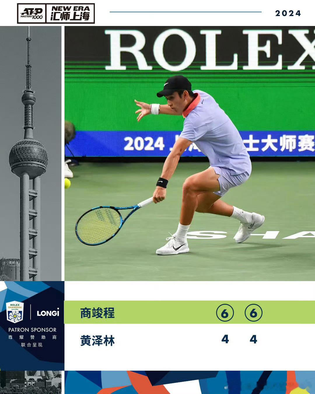 商竣程晋级上海大师赛次轮！2024#上海劳力士大师赛# 男单正赛首轮商竣程以6-