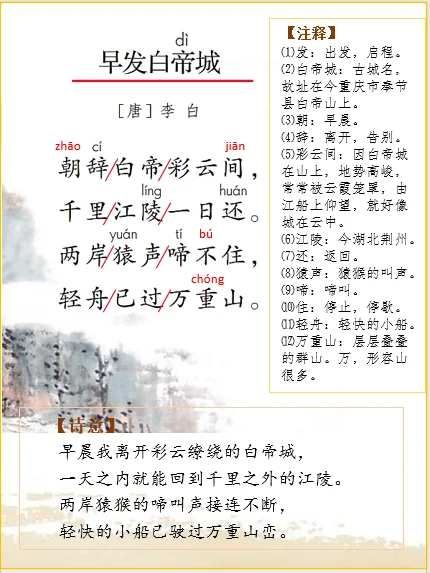 三上语文 | 古诗词解析李白《早发白帝城》