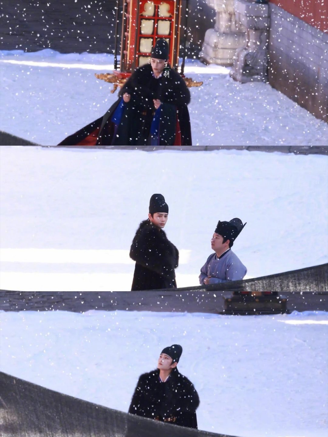 丁禹兮司宫令飘雪路透丁禹兮《司宫令》雪景路透好绝！赵皑一袭黑裘立于风雪中，氛围感