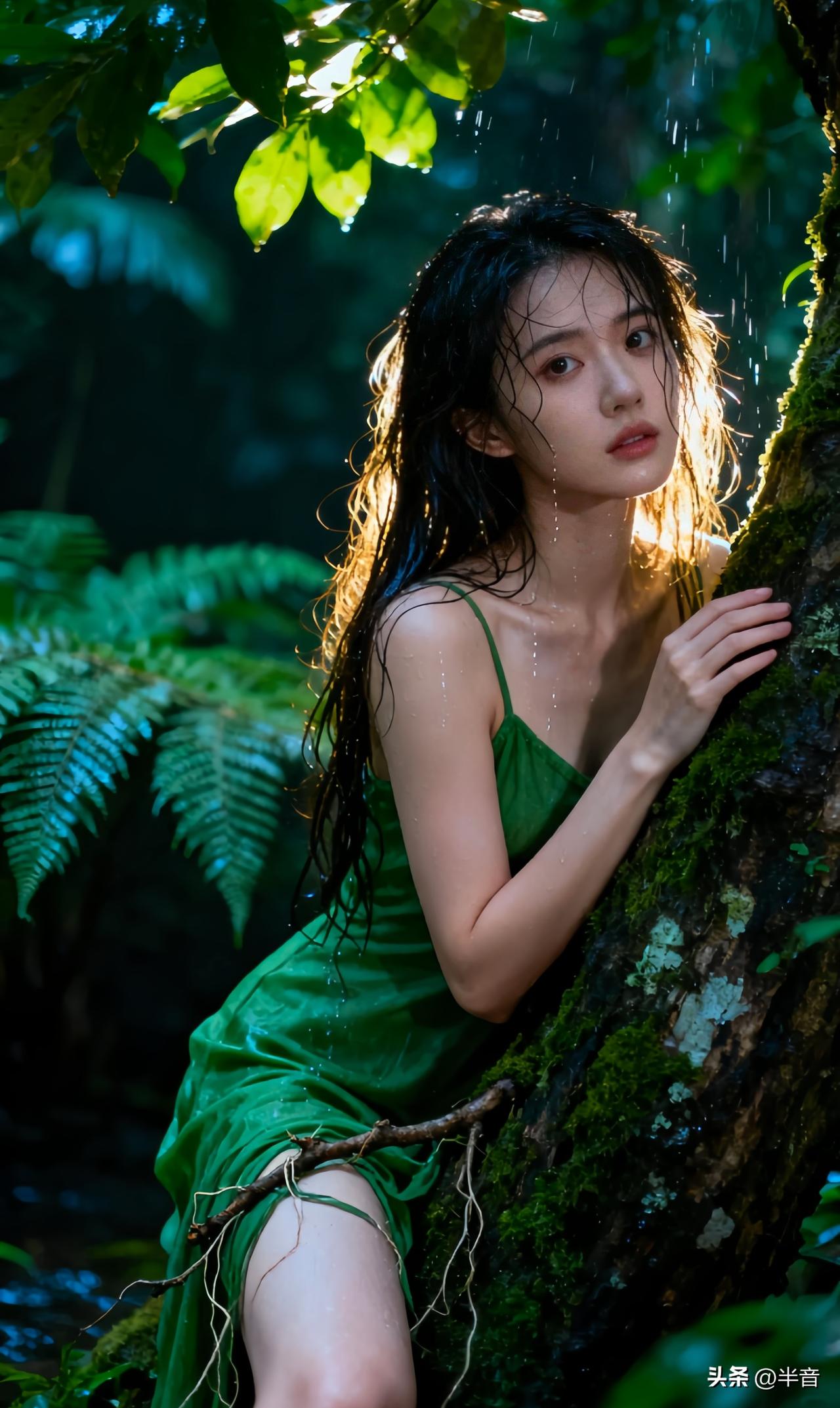 光从叶隙跌落成网
苔藓爬上百年树干
她的眼神却亮过斑驳光影