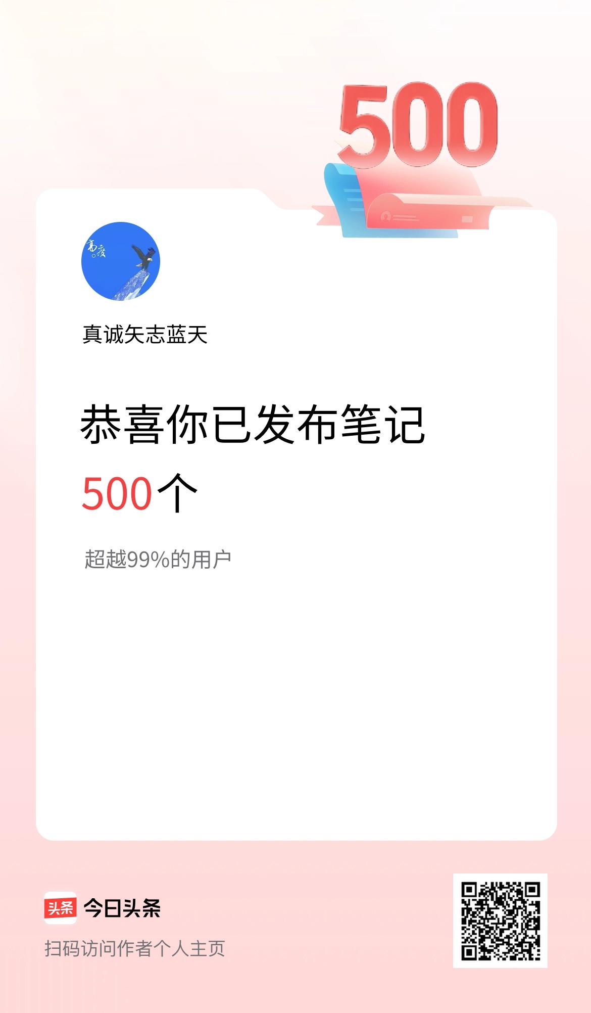 我在头条累计投稿笔记500个