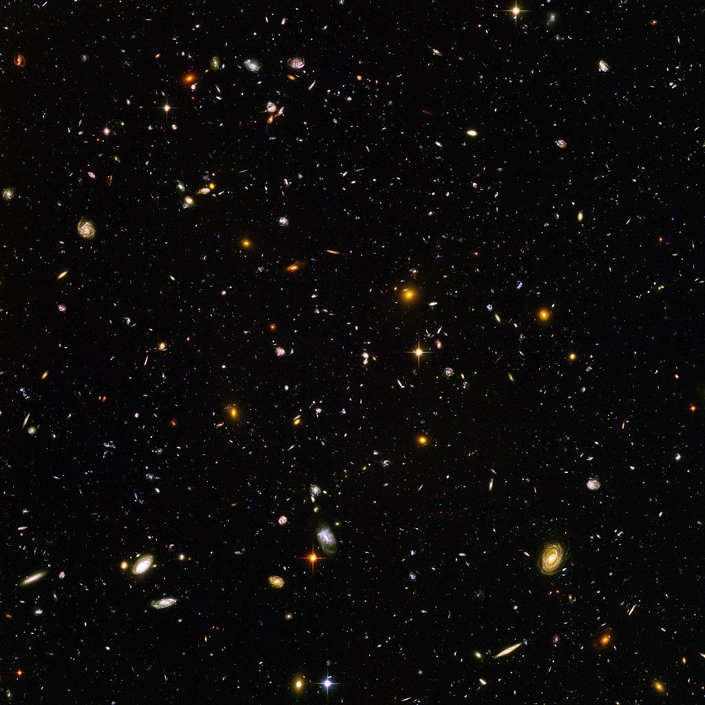 哈勃超深空图像是宇宙最深的可见光图像，揭示了无数遥远的星系。 