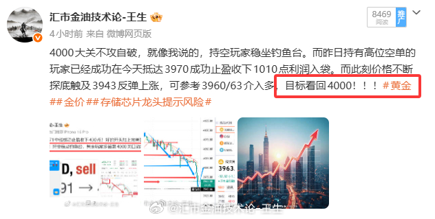 冲破天际，4000大关轻松收入囊中，抄底3954多单砍下460点利润入袋。而此刻