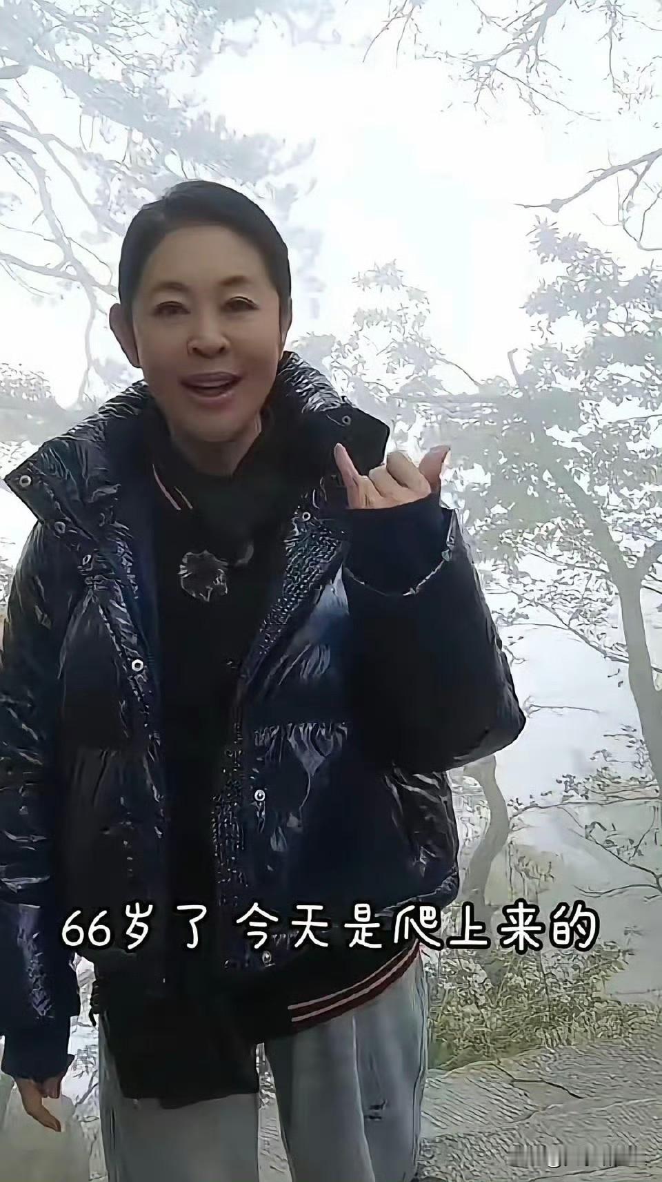 66岁倪萍登庐山了。
她之前腿脚不太好，下楼梯要人扶，现在徒步爬上山顶，还能吟诗