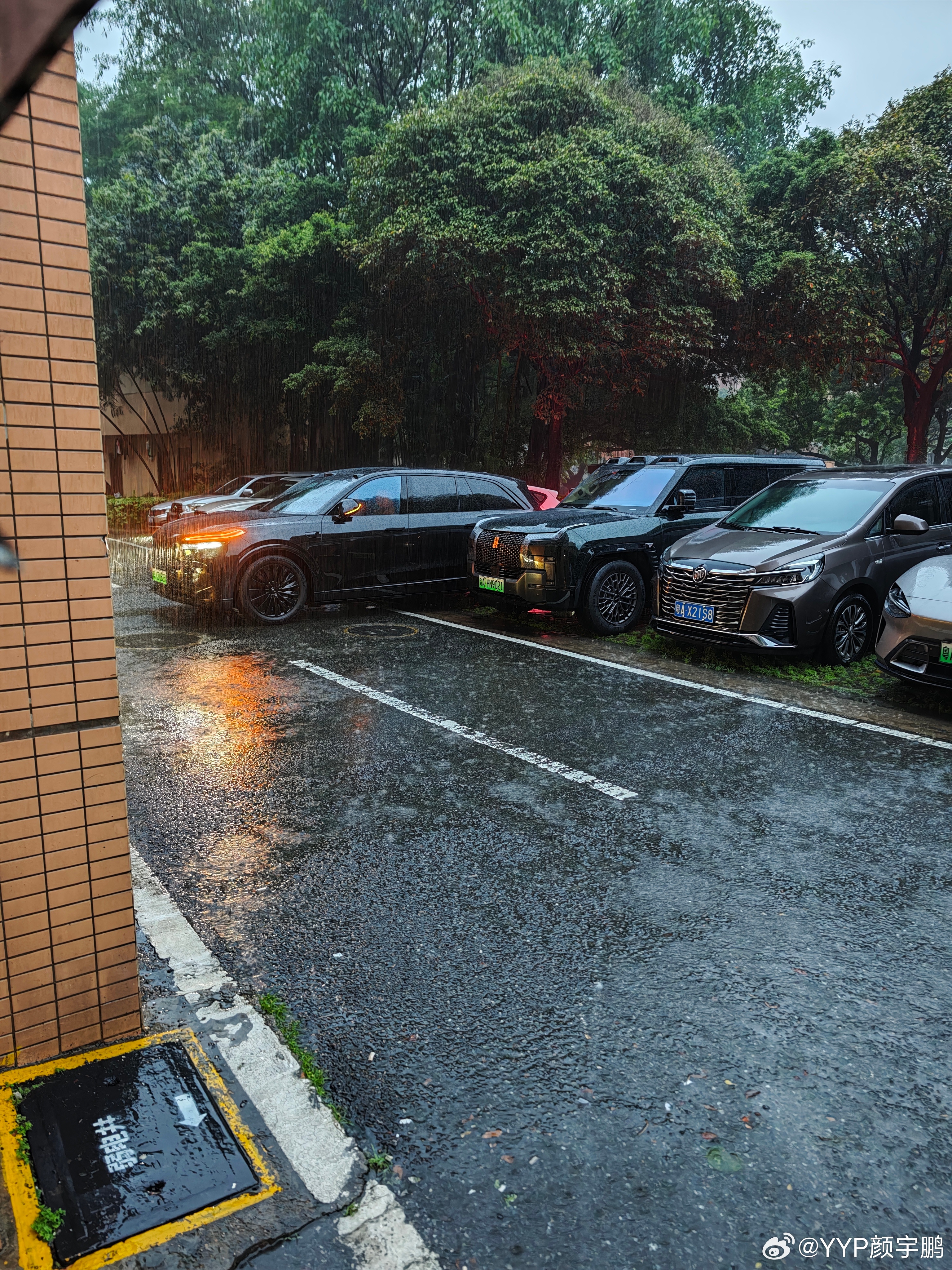 出门大暴雨，图中大家车的乐道l90 的这个车位，如果能遥控泊出车位，再结合前后挪