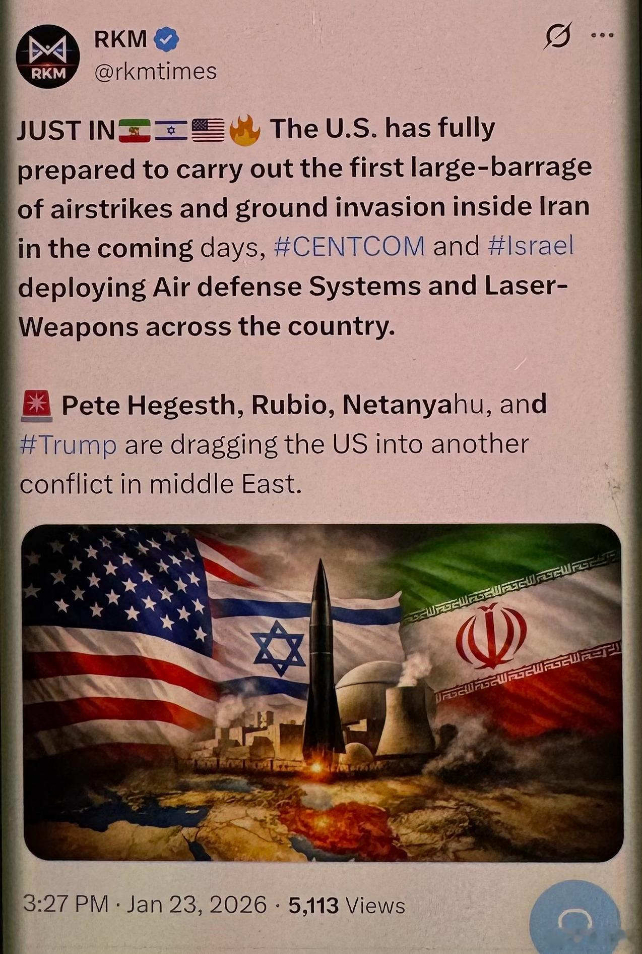 突发消息 🚨🇮🇷🇮🇱🇺🇸🔥：美国已完全准备好，将在未来几天内对伊