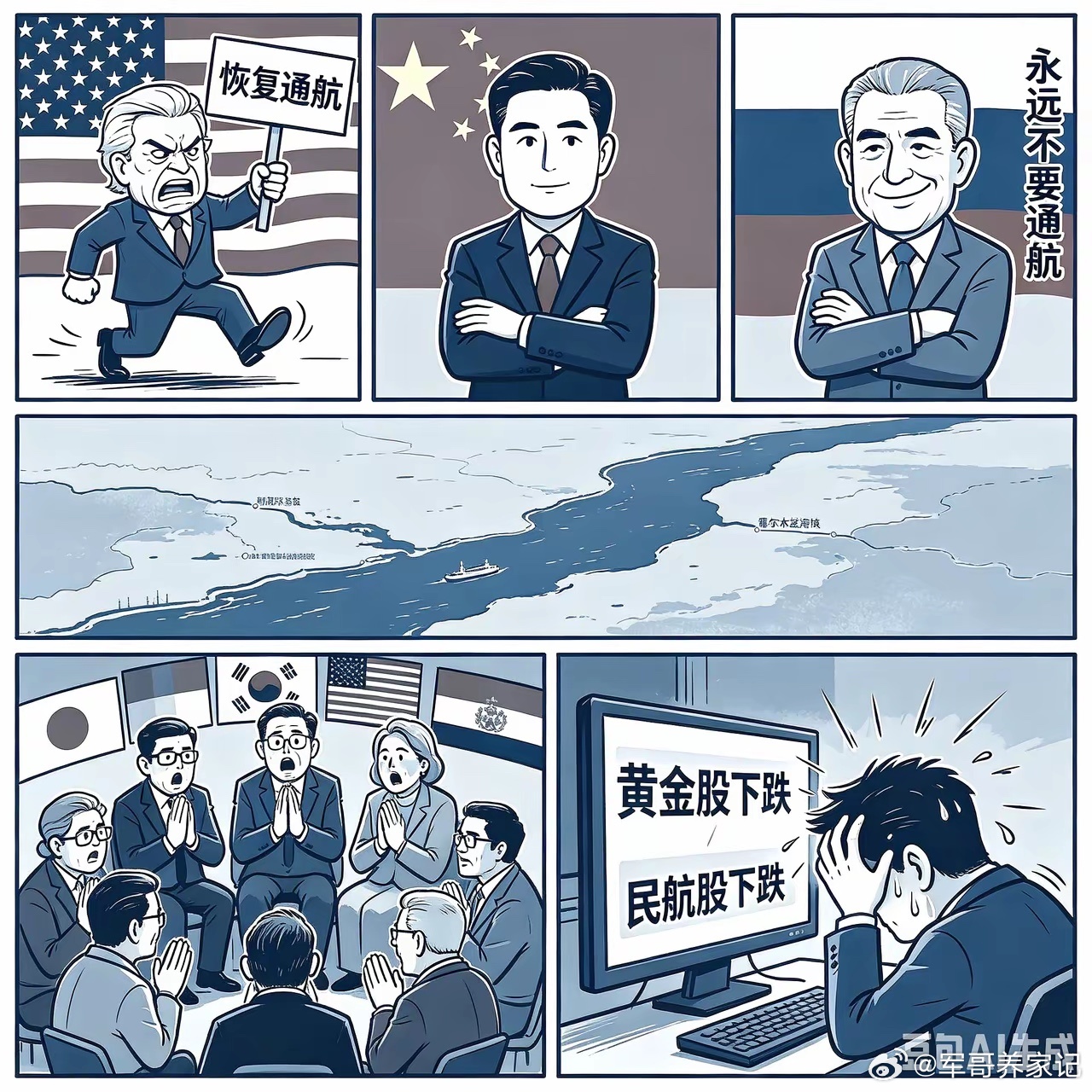 世界上主要玩家对霍尔木兹海峡的态度美国，肯定是希望赶紧恢复通航，要不然国内老百姓