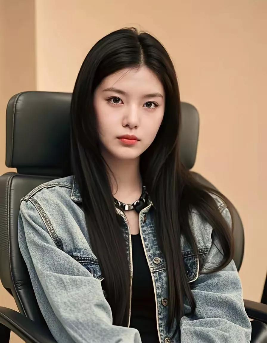 甜美少女风，牛仔外套搭配黑色内搭，清新自然。