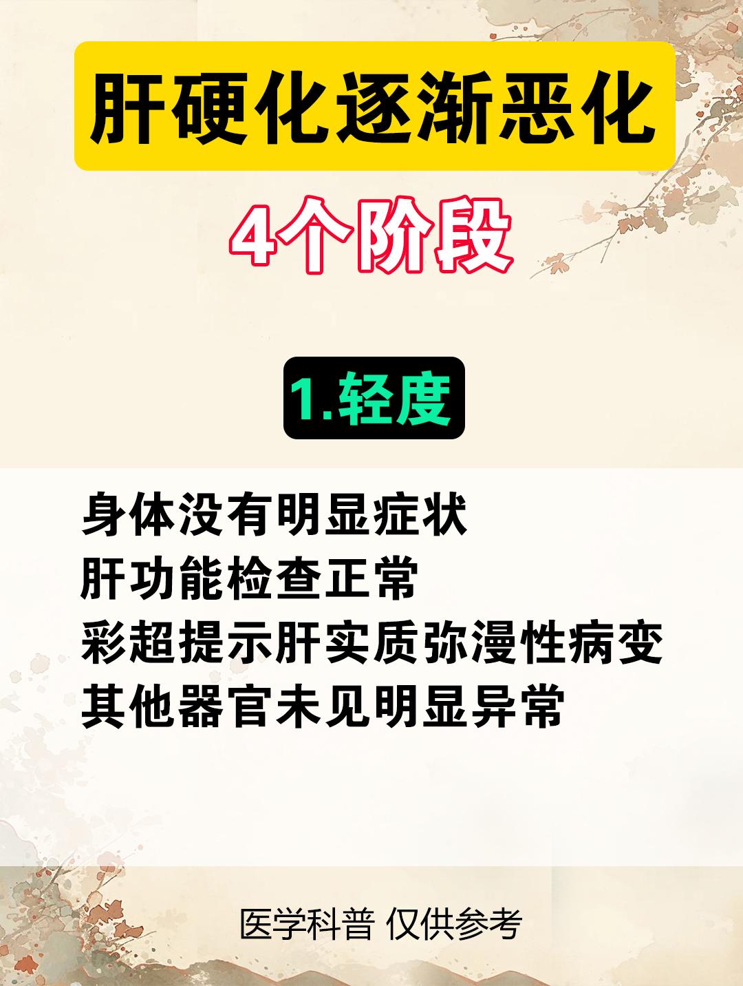 肝硬化逐渐恶化的4个阶段！ 健康科普，仅供参考，如有不适，请先下就医！