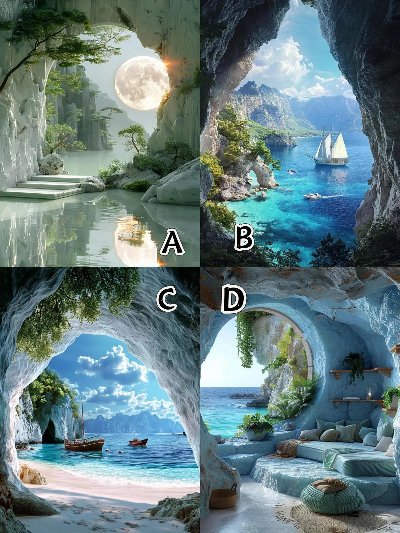 测你是有福之人吗，福气到底有多大？
下面四幅图的海景，你会选择哪一幅图的呢？
据