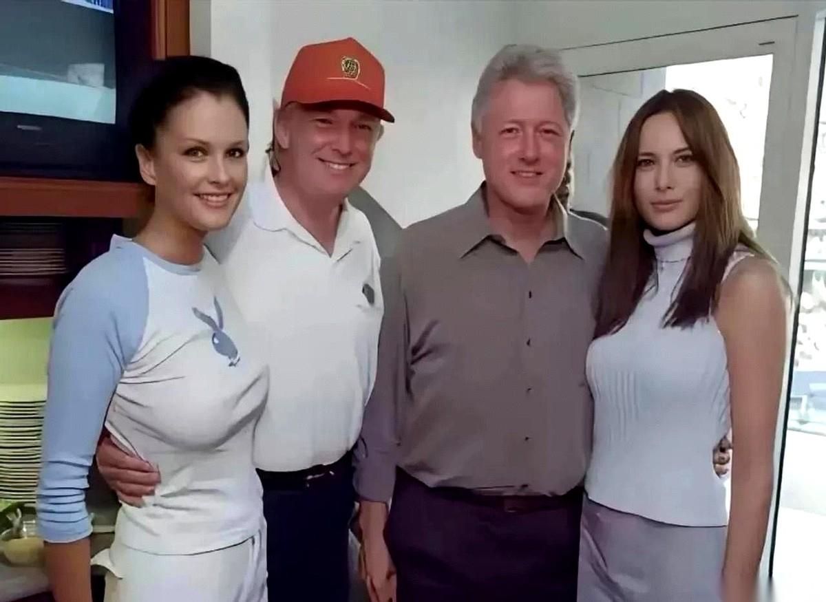 克林顿搂着梅拉尼娅的腰，一次是在派对上，一次……是在她和特朗普的婚礼上。
你没看