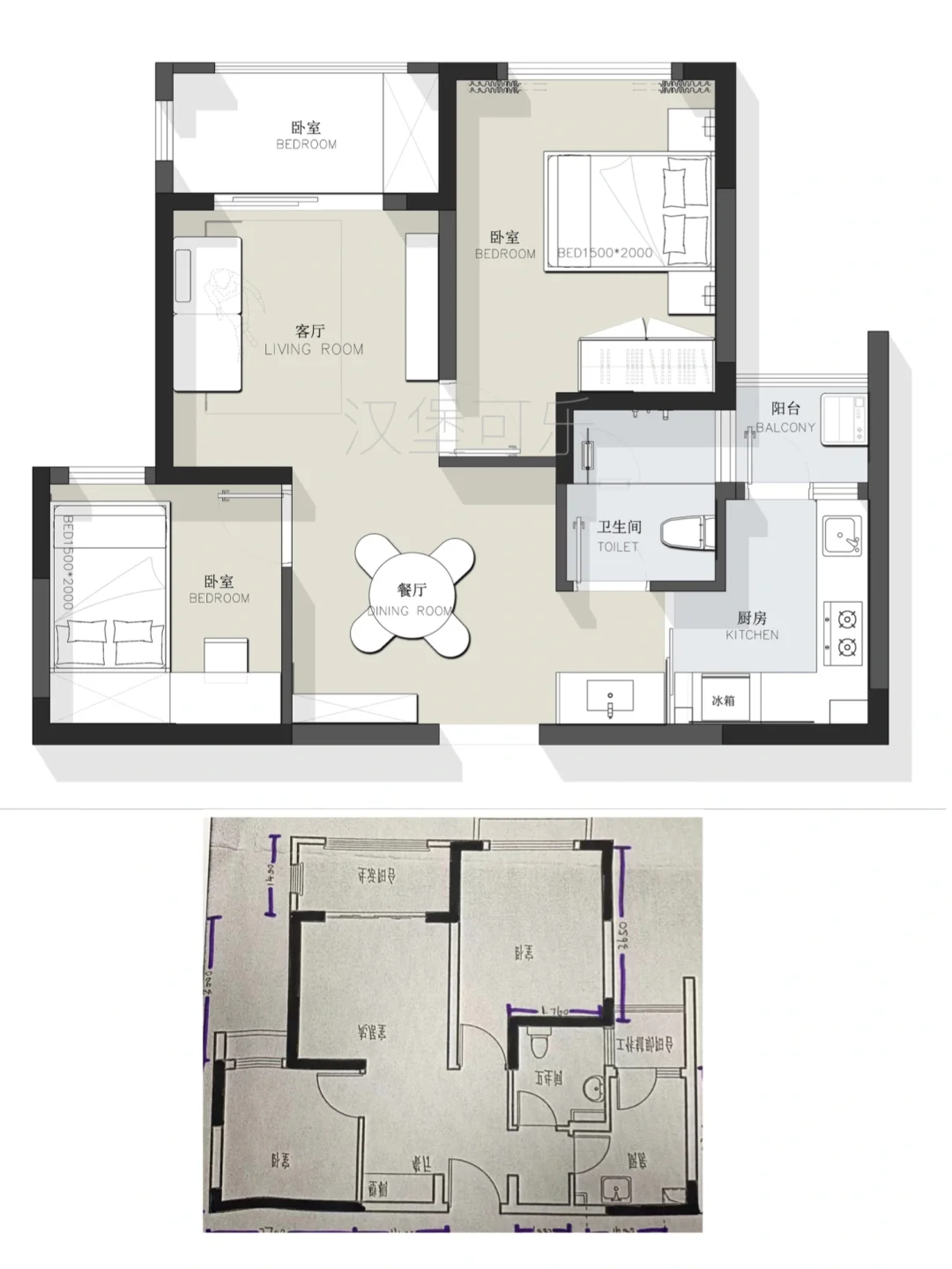 户型设计/小户型三室平面方案优化