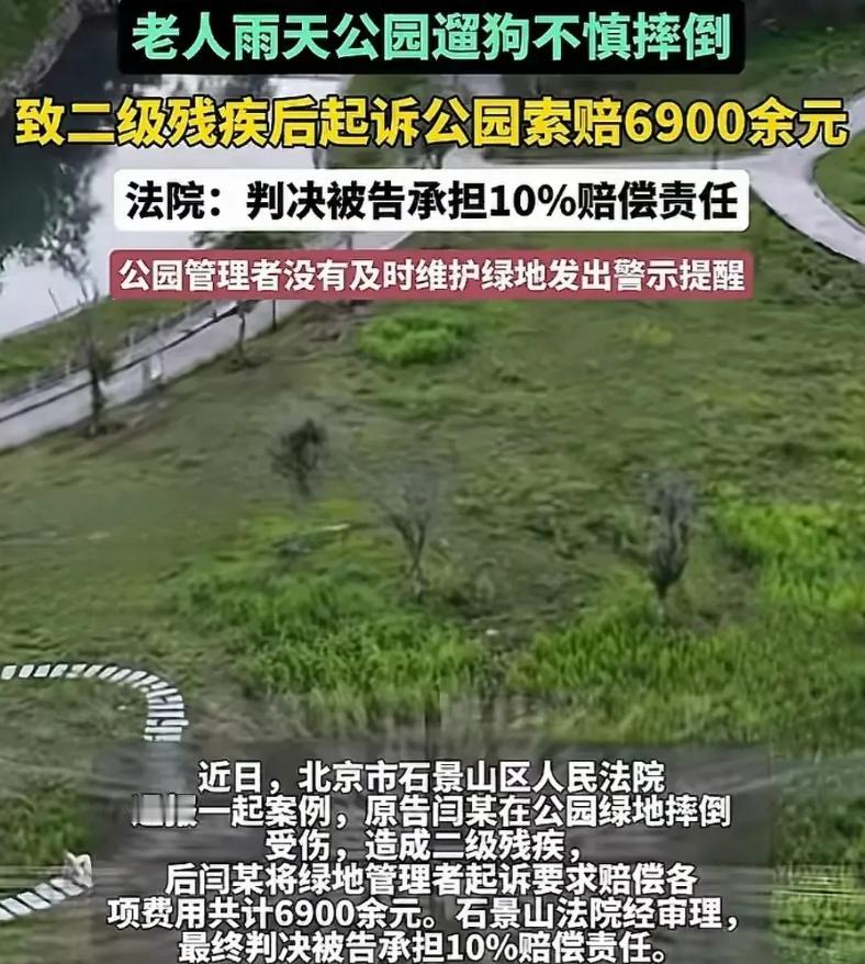 北京，一大爷雨天打伞在公园遛狗，突然想上厕所，在厕所出来后没走正路，而是抄近路走
