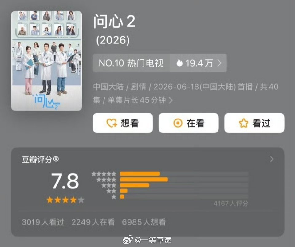 张新成/丁禹兮《南部档案》豆瓣开分6.7包上恩/周柯宇《炽夏》豆瓣开分5.1赵又