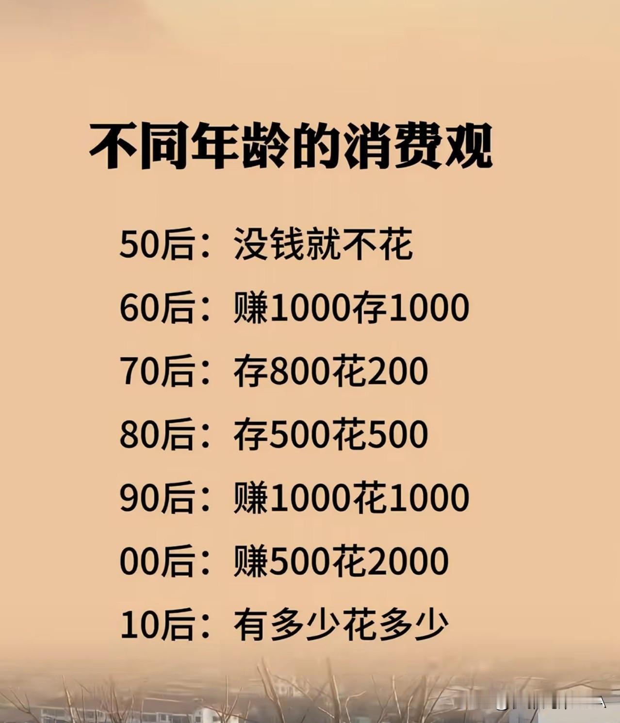 不同年代的消费观，太真实了！看看你中了没😂☞☞☞
 
家人们，不同年龄的花钱方