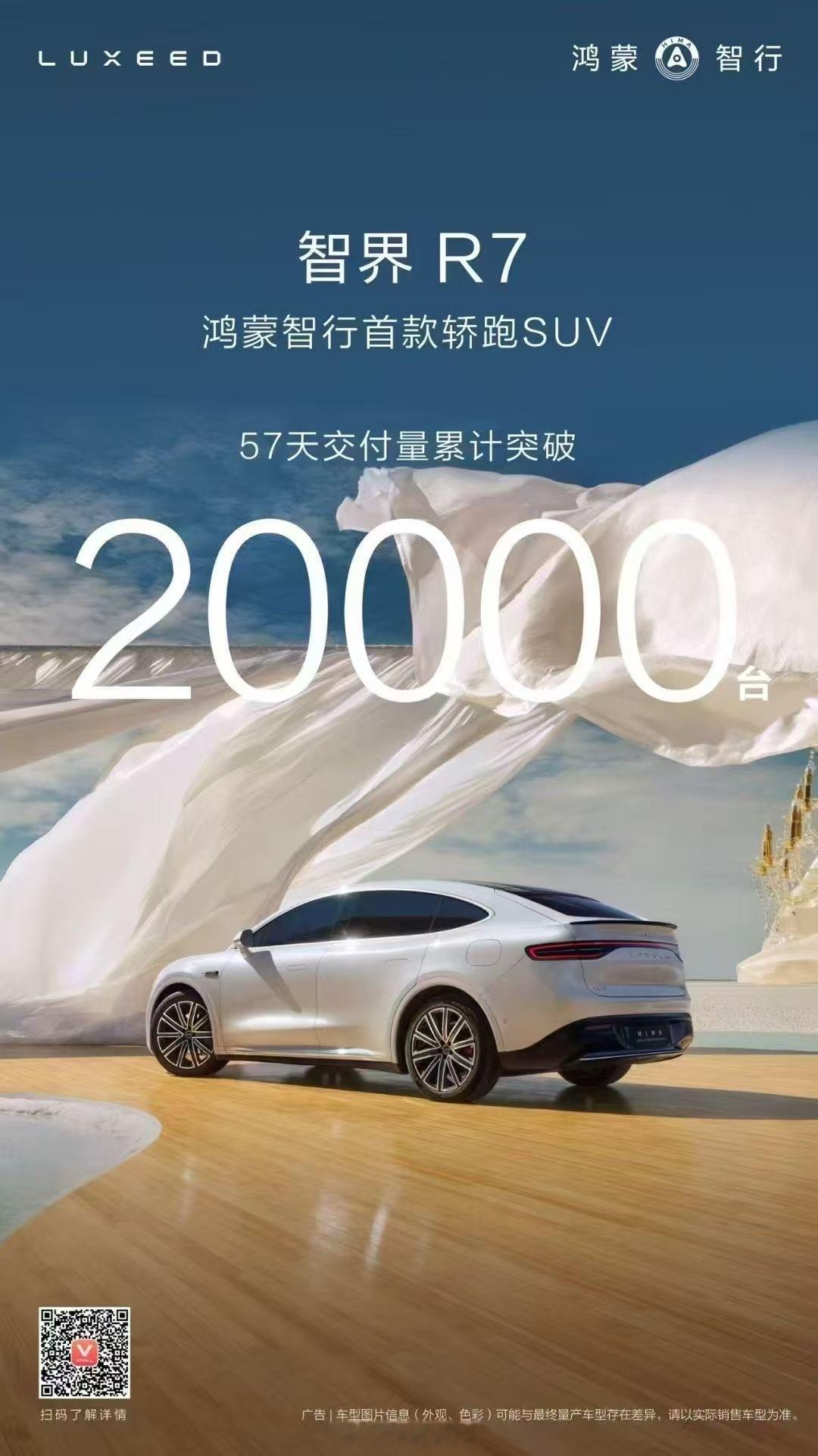 智界R7 57天交付20000辆，平均每个月也超过10000辆了。 我算算，在乐
