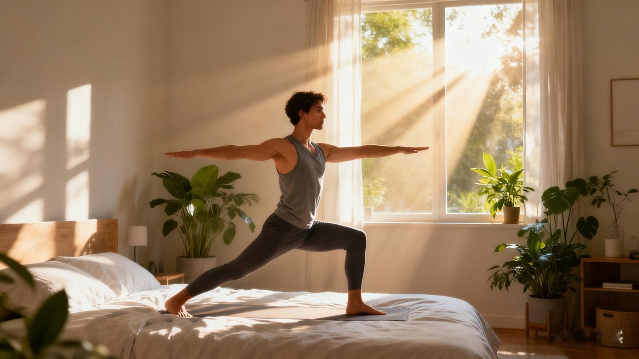 我将以图文形式呈现“规律且有支点的生活”主题内容
清晨阳光透过窗户洒进房间，一位