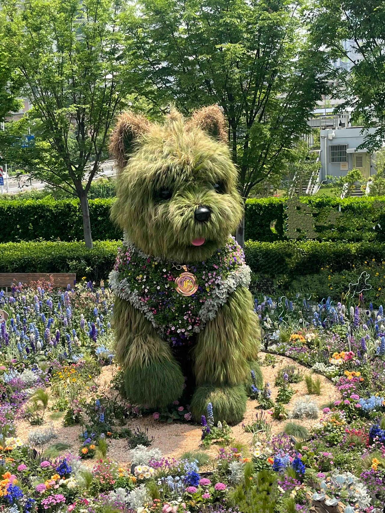 上海的潦草小狗确实很可爱！静安区首届花卉展就因为这只小狗火了。
地点：苏河湾绿地