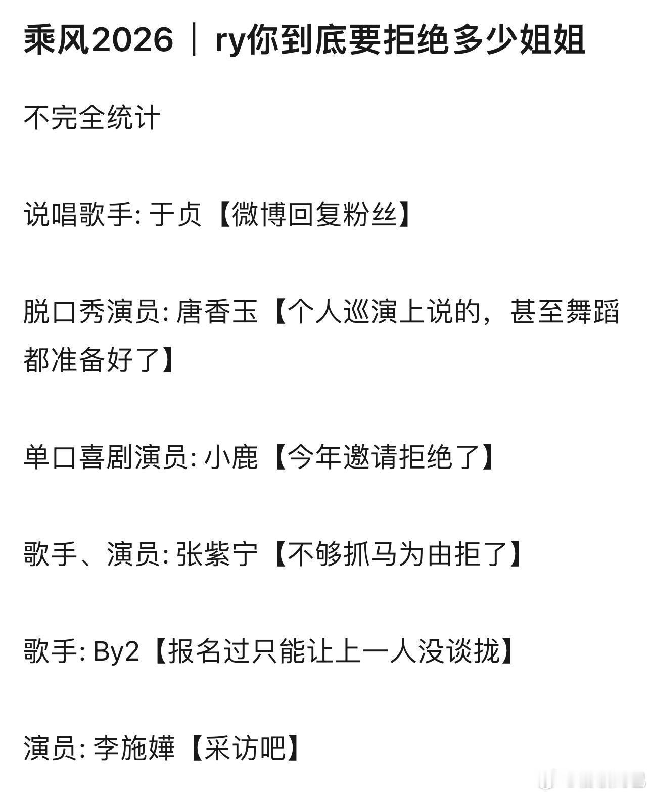 报名浪姐被拒的姐姐竟然也有这么多