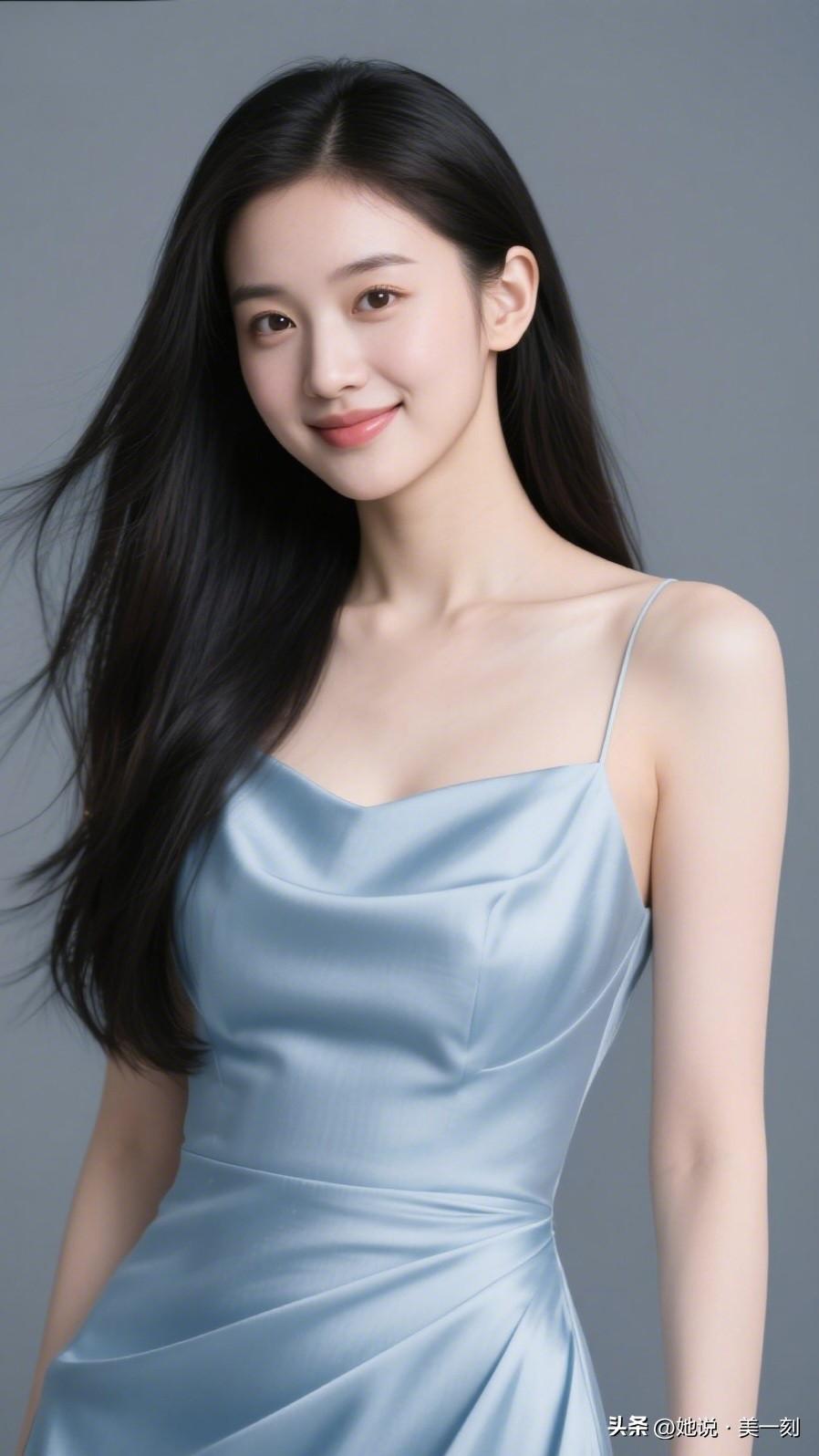 温柔蓝裙，优雅气质，甜美笑容，女神范儿满满！💙🌸女人最耐看的长相是什么样的