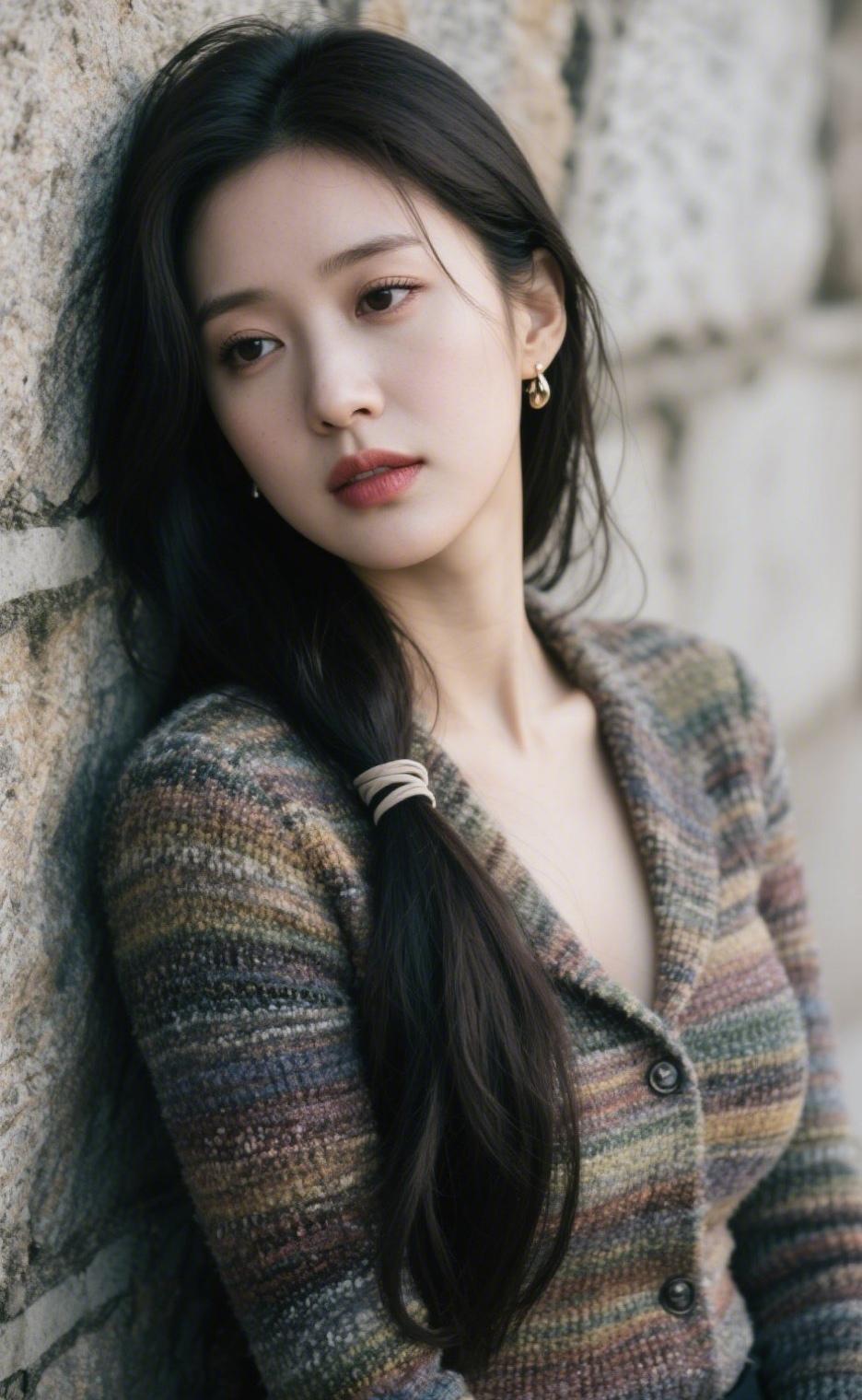 石墙的肌理与彩条的柔和，是街头的小确幸