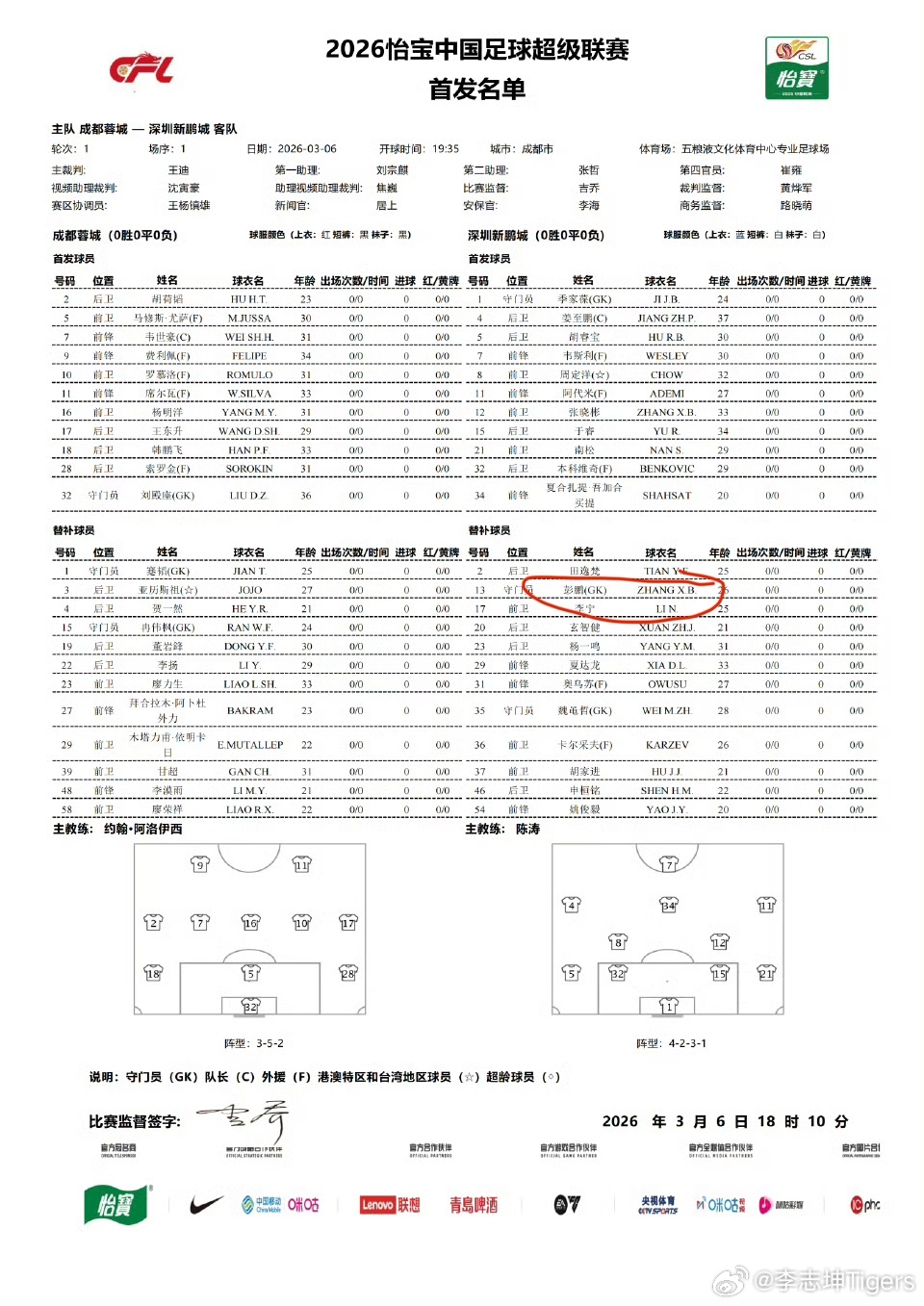 比赛监督这就签字了还是得仔细点啊中超联赛 