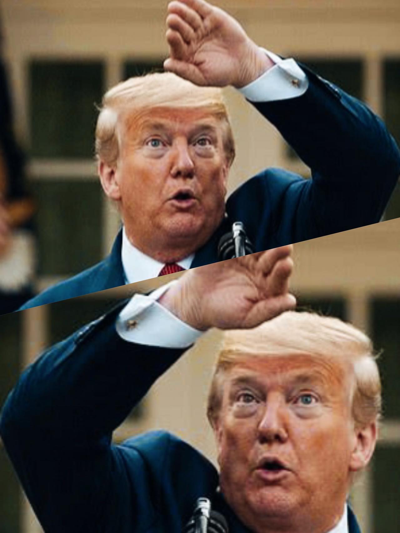 特朗普的手势是在示意什么意思呢？
特朗普的表情看起来也很特别啊！
通过特朗普的嘴