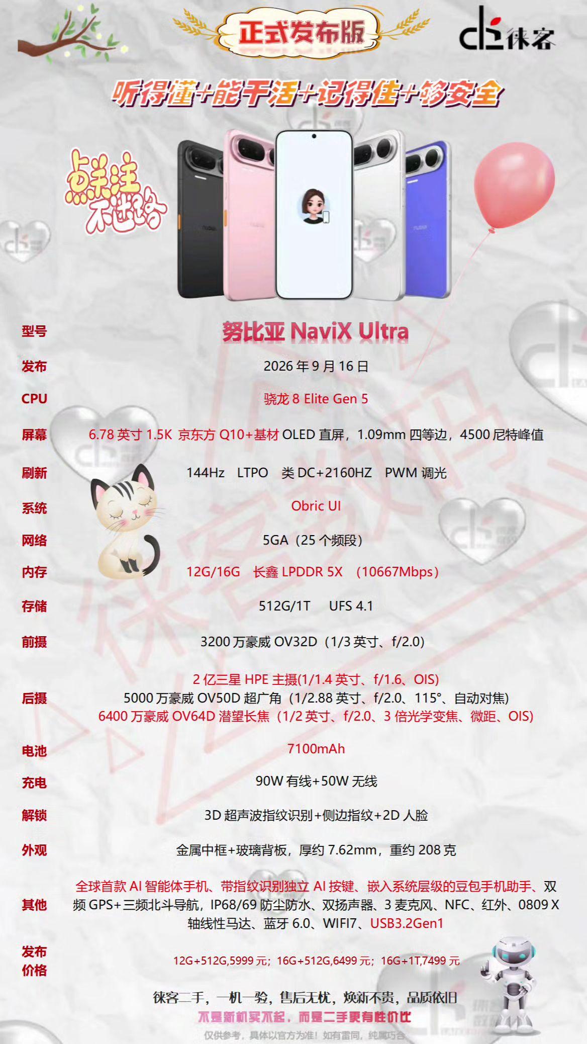 一图看懂努比亚NaviX Ultra配置参数图努比亚 努比亚手机 努比亚Navi