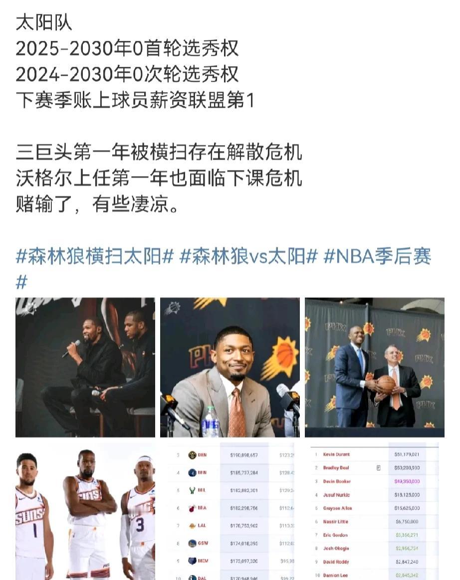常规赛太阳3:0森林狼
谁能想到季后赛森林狼4:0太阳
太阳成了第一支出局的球队