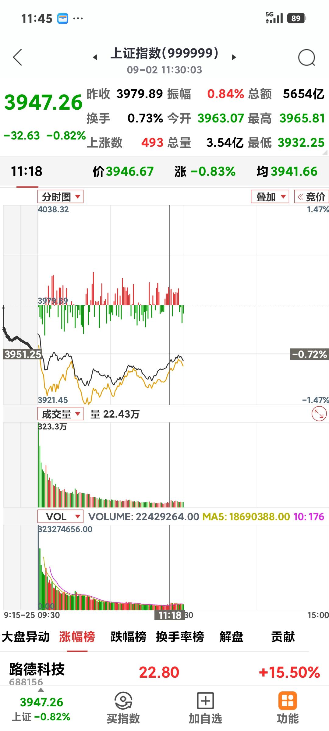 下午能翻红吗？

       九月第二个交易日，大盘依旧杀跌，今日低开低走，到