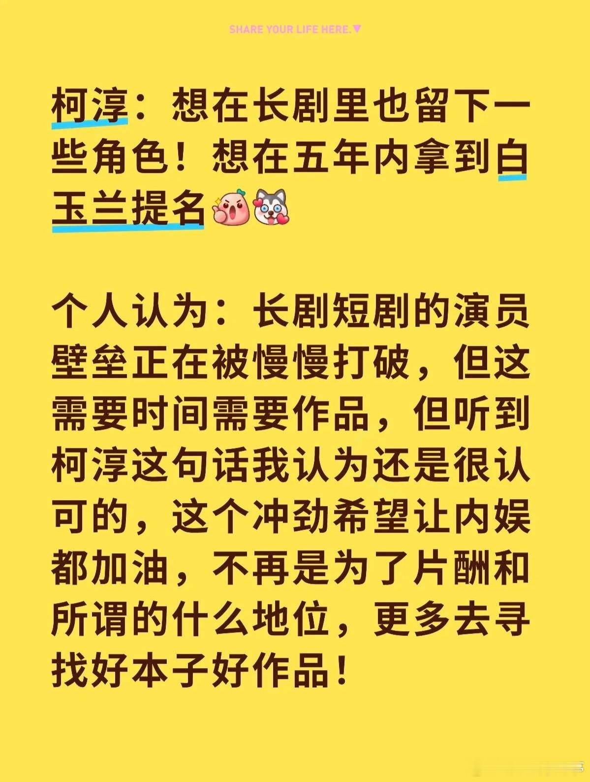 有理想不错，但是先一步一步来吧，看过柯淳演的短剧和在综艺上的表演，真的离真正的演