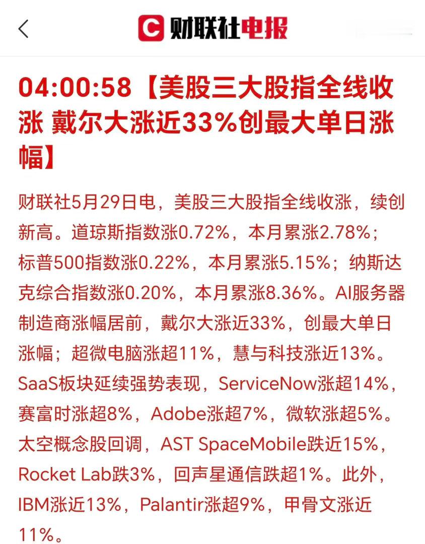 早晨7点20分，刚刚被闹钟吵醒：美国三大股指集体上涨！美科技股如此上涨，一往无前