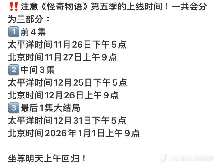 怪奇物语第五季上线时间怪奇物语第五季明天上线怪奇物语第五季上线时间如图，明天上线