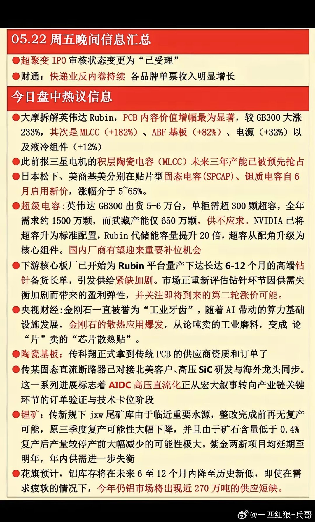 5.22周五  晚间财经信息汇总！1.超聚变IPO已受理2.PCB+MLCC3.