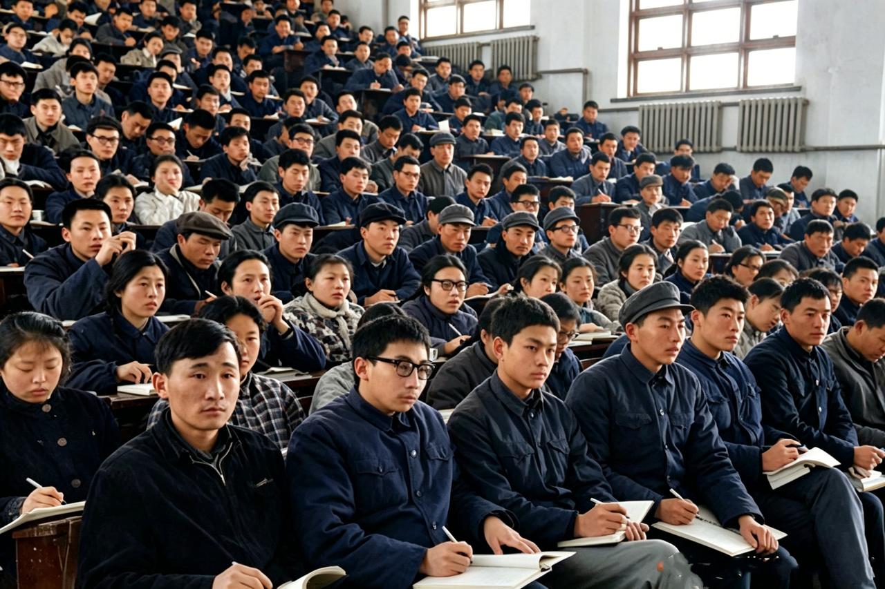 这是1978年清华大学恢复高考后第一批一千多名新生进入校园开始学习的场景。这些学