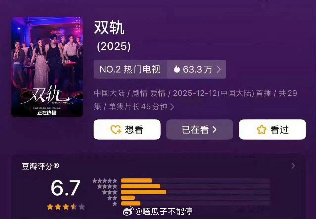 虞书欣何与《双轨》豆瓣开分6.7分，高了低了 