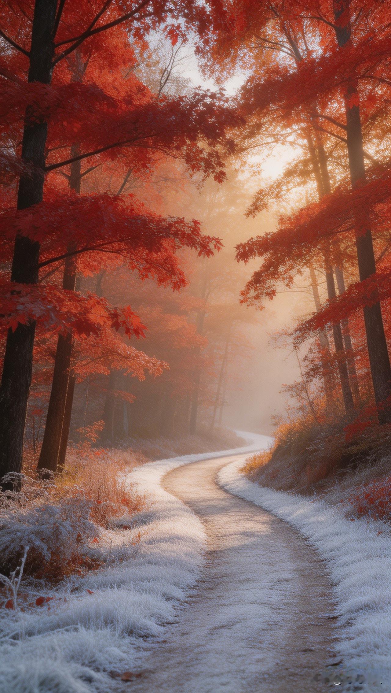 秋天下霜，今早出门踩了一脚霜，看着红透的枫叶，忍不住凑了个上联，求大家接下联！