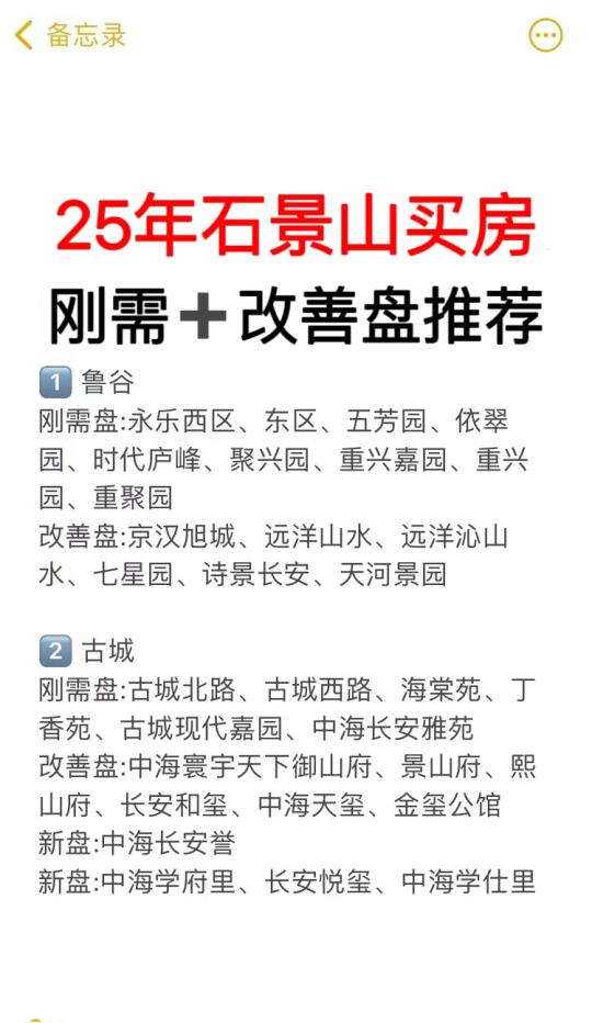 吐血整理‼️25年石景山买房刚需➕改善盘推荐