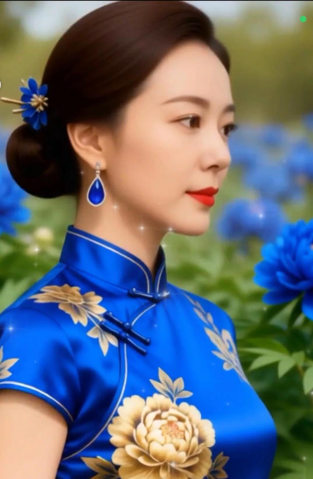 古典蓝花旗袍，优雅气质，尽显东方韵味。