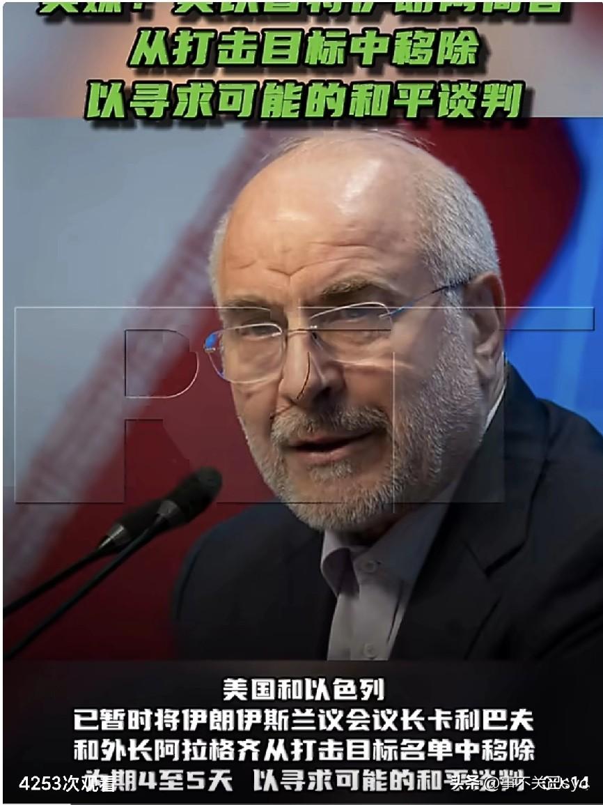 3月25日，《华尔街日报》报道，美国和以色列已暂时将伊朗伊斯兰议会议长卡利巴夫和