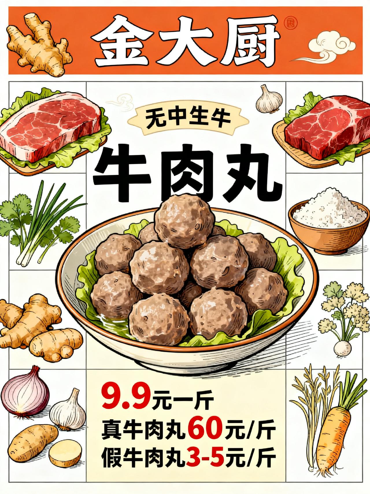我做了一斤假牛肉丸，成本才3块钱，9块9一斤的牛肉丸千万别买
金大厨这家店！
咋
