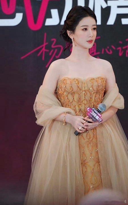 杨紫 杨紫鎏金抹胸高定杨紫视后第一个线下活动造型美成啥了这个杨紫～ 
