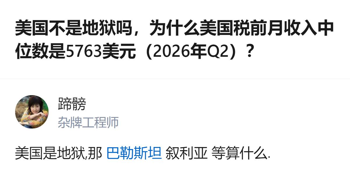 从现有信息看，针对美国相关收入数据的讨论中，有观点提及若美国是地狱，巴勒斯坦、叙