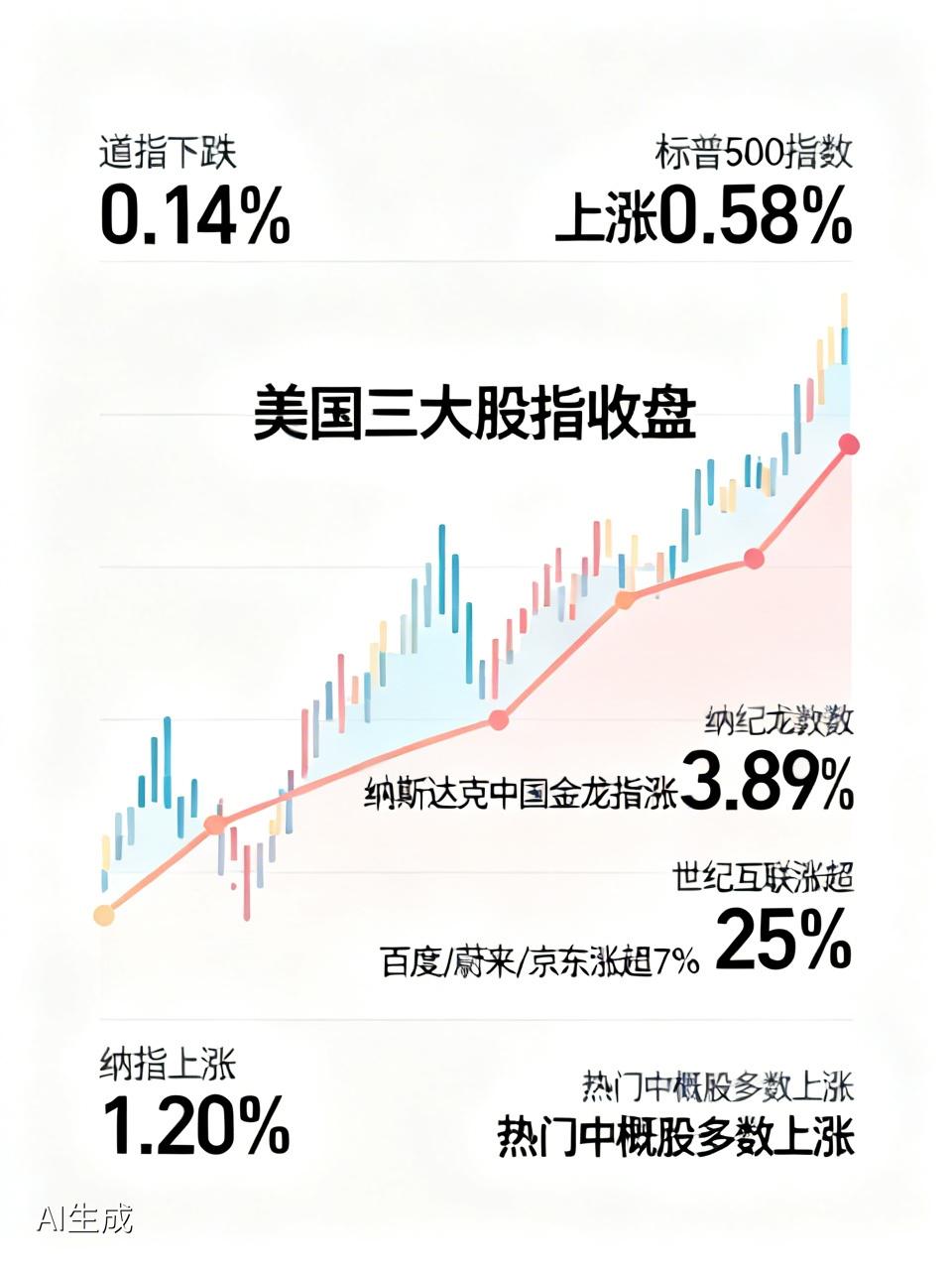 美国时间周三，美国三大股指收盘如同三个性格迥异的小伙伴，表现涨跌不一。道指像个垂