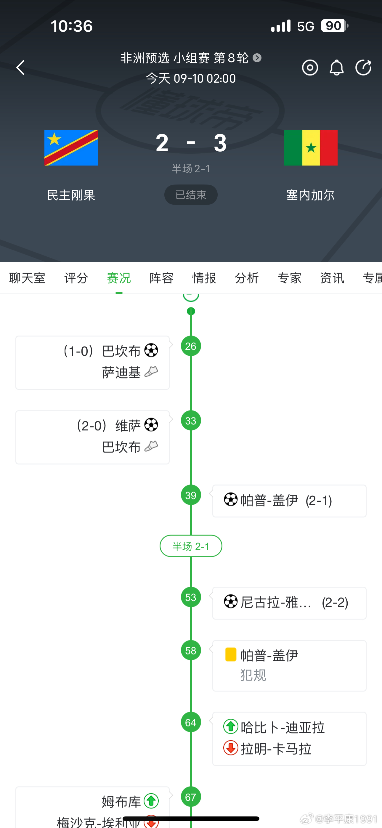 今天凌晨的比赛里面，巴坎布率领的民主刚果一度离世界杯很近了…可惜在主场被三球逆转